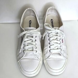 Superga white leather sneakers. Unisex.